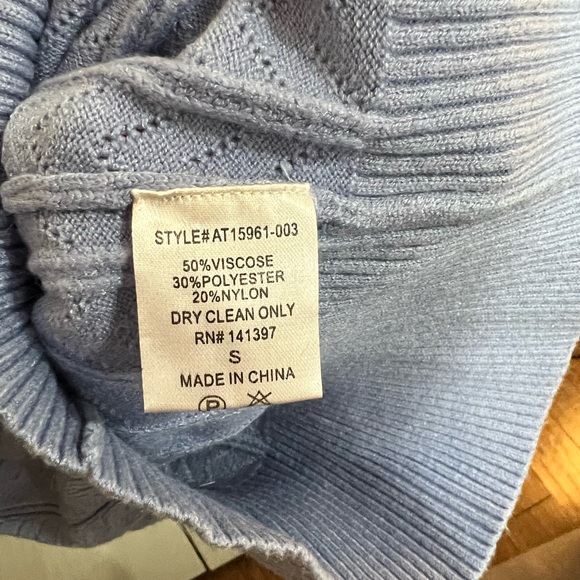 ASTR Powder Blue Square Neck Pointelle Knit Long Sleeve Top/Sweater Top Fall - Picture 5 of 6